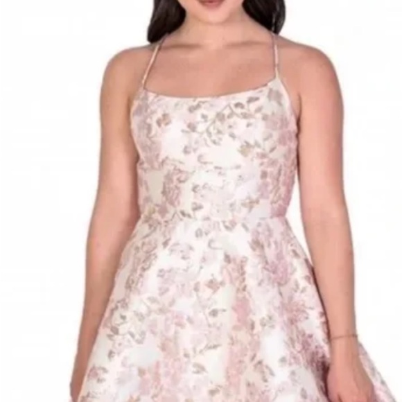 B Darlin Pink and White Sweetheart A-Line Prom Dress - Picture 4 of 7